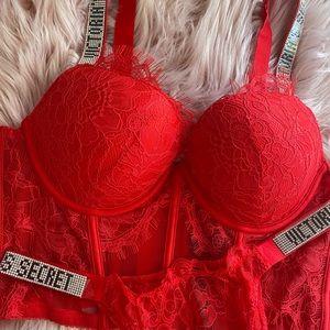 Rhinestone lace set bra & panty 38C L panty